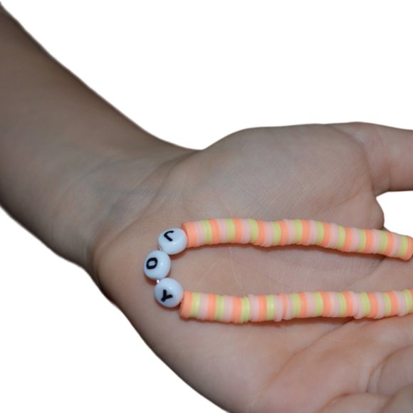 Handmade Set/3 Clay Rubber Beads Elastic Kids Bracelet Blue Pink 3" length/half - Picture 11 of 15